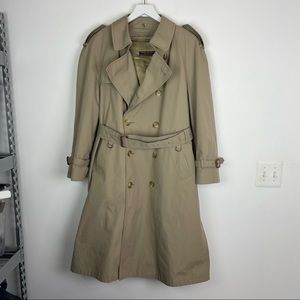 Vintage Brooks Brothers Double-Breasted Khaki Wool Trench Coat Made In USA
